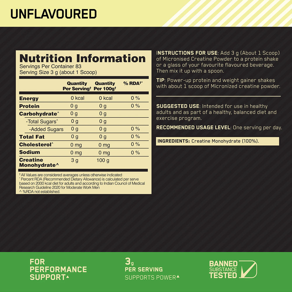 On Creatine Monohydrate | 83 servings | per container (250g)