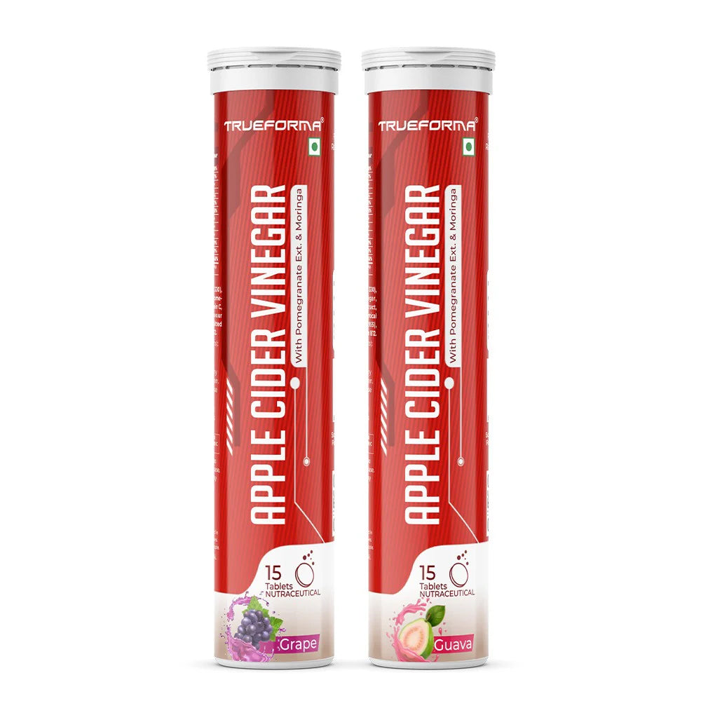 Apple Cider Vinegar Effervescent Tablets | Weight Management, Digestion & Detox Support | Guava & Grape Flavour | Trueforma