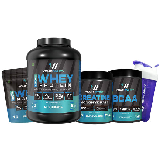 Ultimate Muscle Gain Combo – Whey Protein + Creatine Monohydrate + BCAA + Shaker