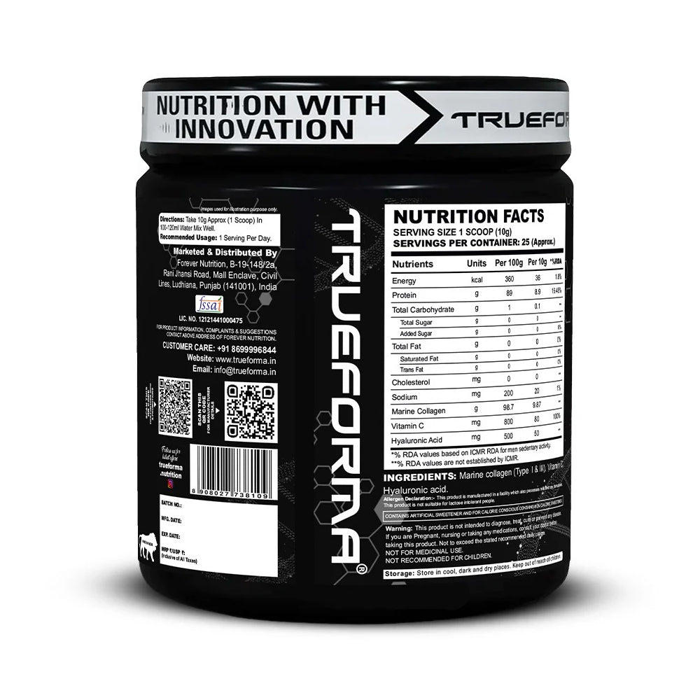 Trueforma Marine Collagen Powder | Type I & III | Skin Glow, Hair, Joints & Anti-Aging Support (250g / 25 Servings)