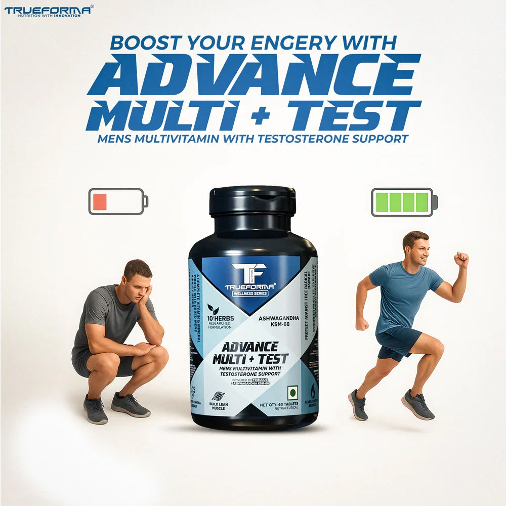 Trueforma Advance Multi + Test | Men’s Multivitamin with Ashwagandha KSM-66 & Tribulus | Energy, Strength & Testosterone Support (60 Tablets)