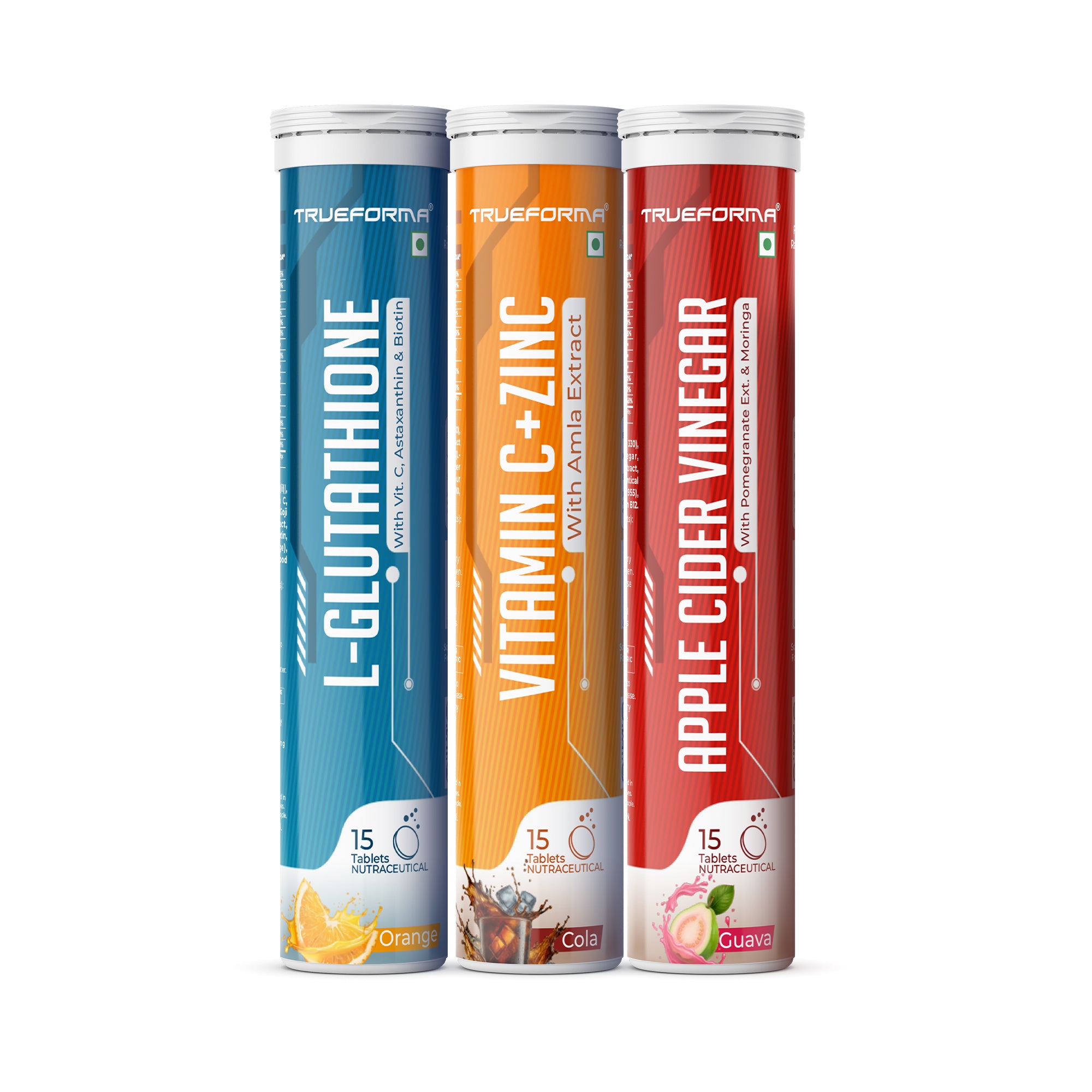 Trueforma Creatine + Glutamine Combo with Free Shaker | Apple Cider Vinegar, Vitamin C Zinc & L-Glutathione Effervescent Tablets