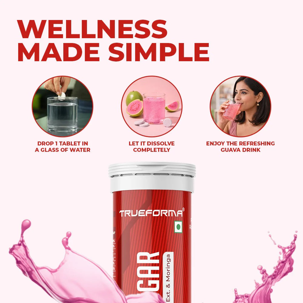 Apple Cider Vinegar Effervescent Tablets | Weight Management, Digestion & Detox Support | Guava & Grape Flavour | Trueforma