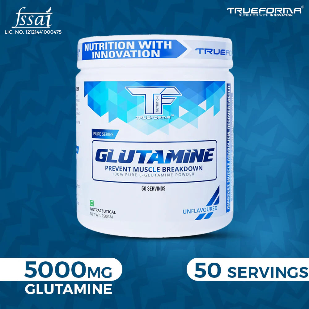 Trueforma L-Glutamine Powder | 100% Pure Glutamine | Muscle Recovery, Reduced Soreness & Gut Support (250g / 50 Servings)