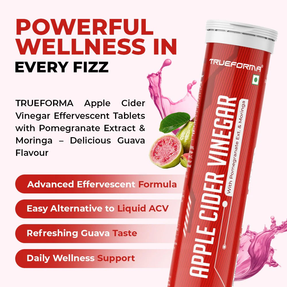 Apple Cider Vinegar Effervescent Tablets | Weight Management, Digestion & Detox Support | Guava & Grape Flavour | Trueforma