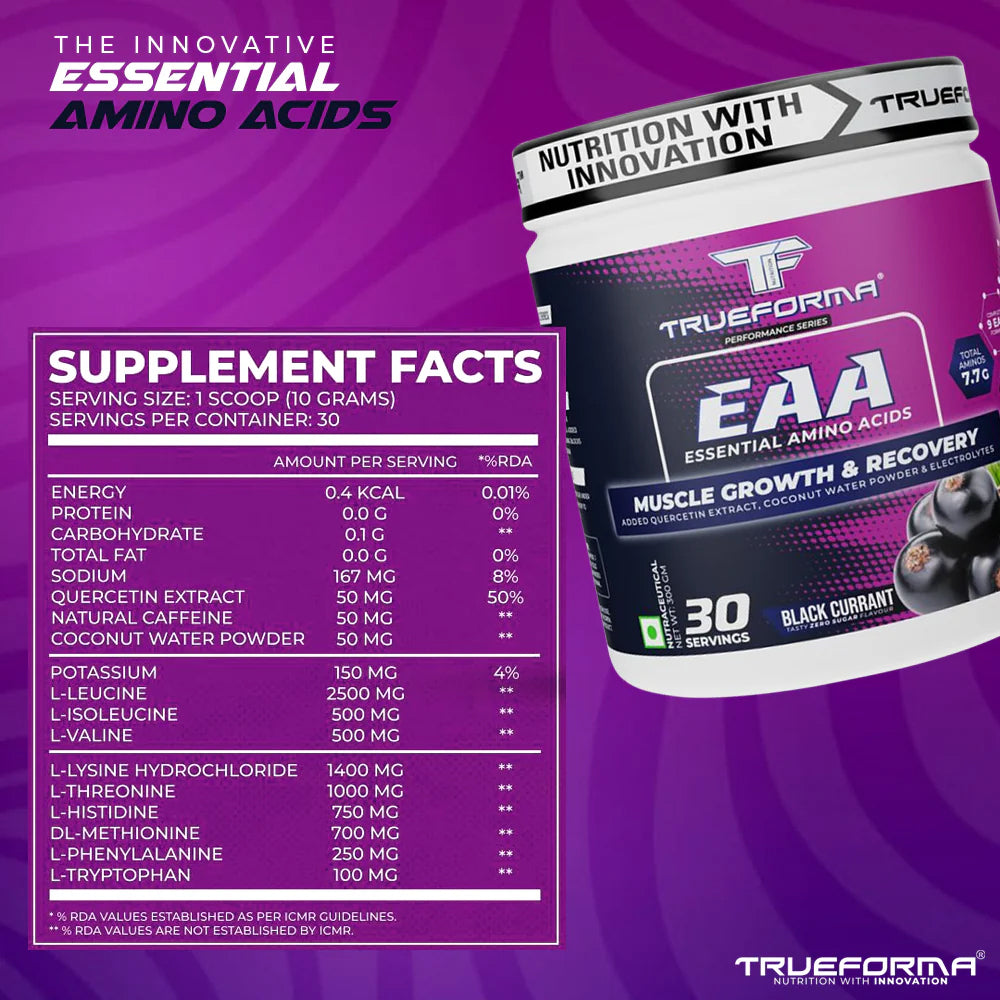 EAA Essential Amino Acids Powder | Muscle Recovery, Growth & Hydration | BCAA + Electrolytes | 30 Servings | Trueforma