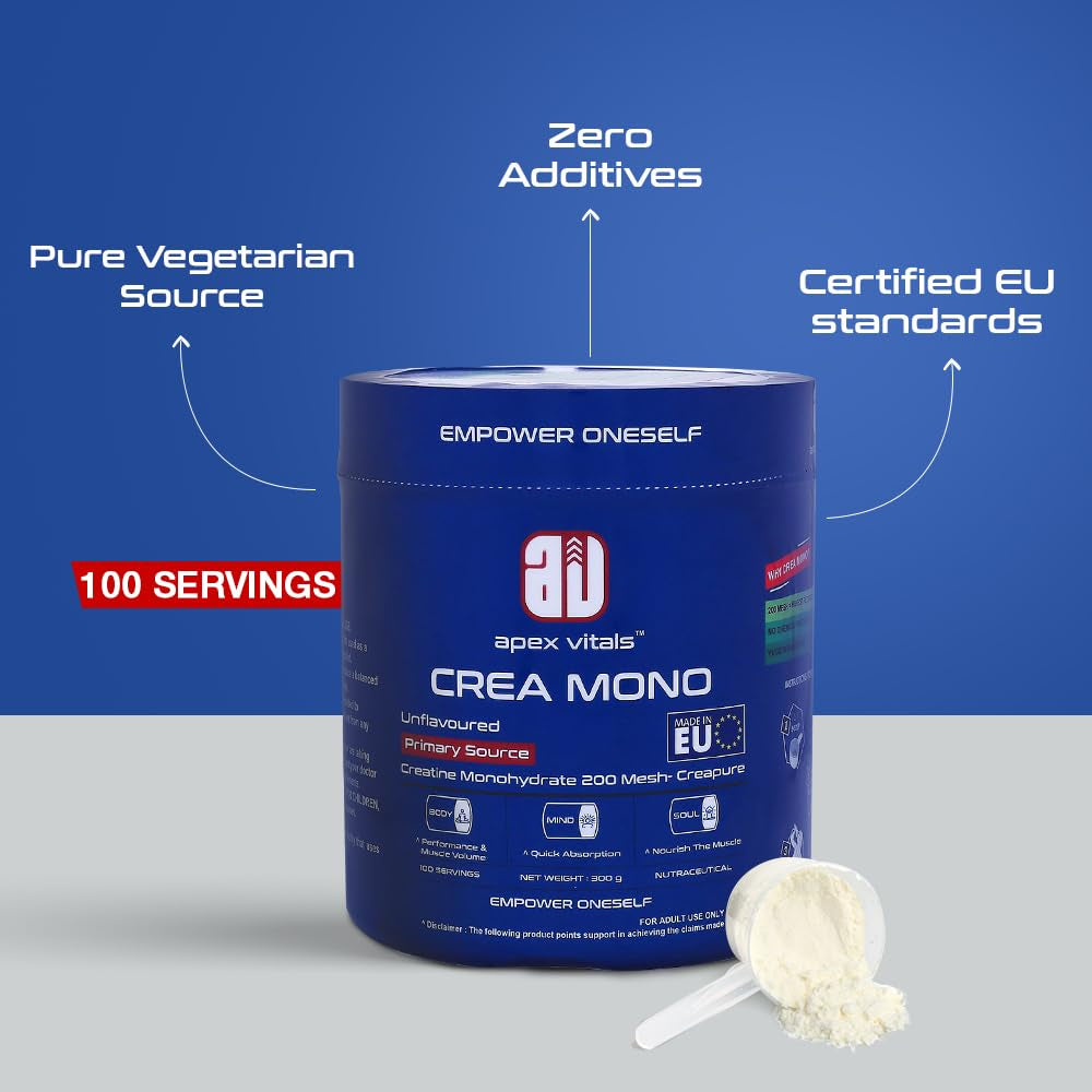 Apex Vitals Micronized Creatine Monohydrate 300 G – 100 Servings