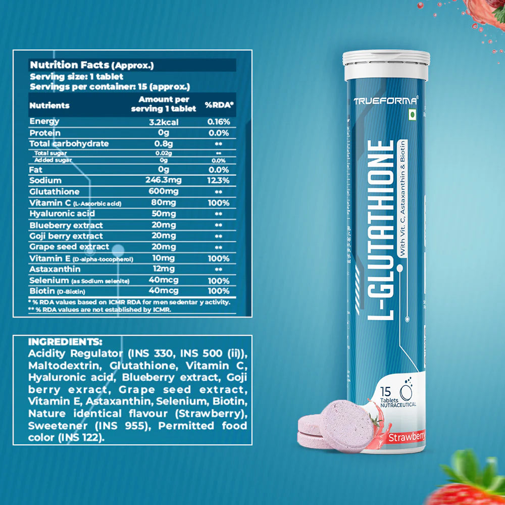 Trueforma® L-Glutathione with Vitamin C, Astaxanthin & Biotin Effervescent Tablets