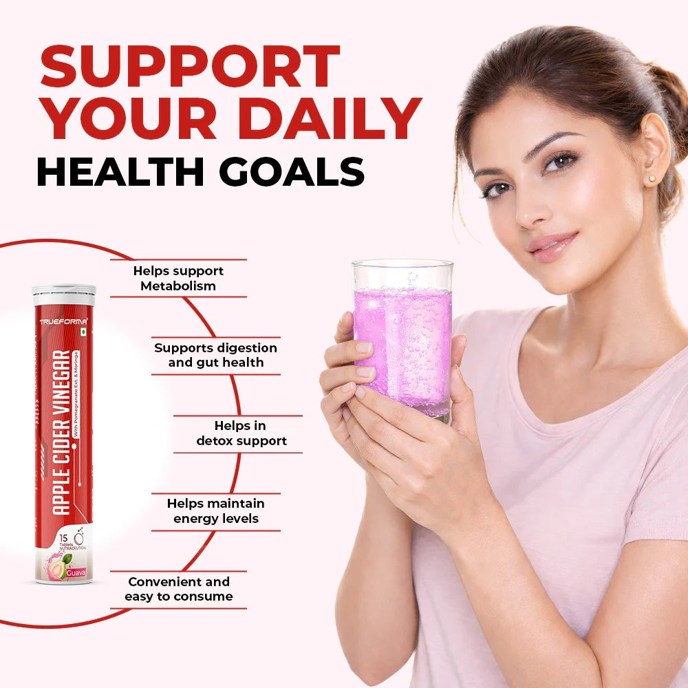 Apple Cider Vinegar Effervescent Tablets | Weight Management, Digestion & Detox Support | Guava & Grape Flavour | Trueforma