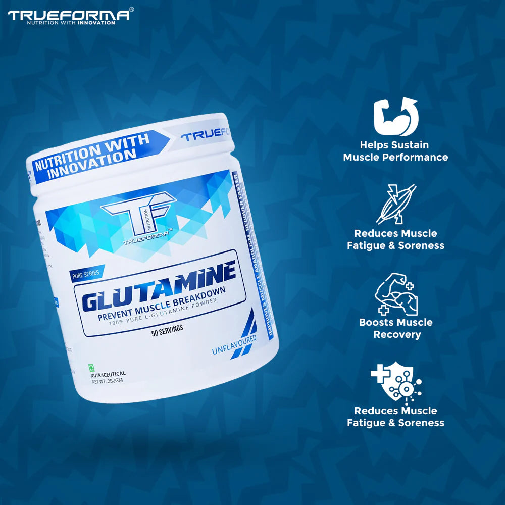 Trueforma L-Glutamine Powder | 100% Pure Glutamine | Muscle Recovery, Reduced Soreness & Gut Support (250g / 50 Servings)