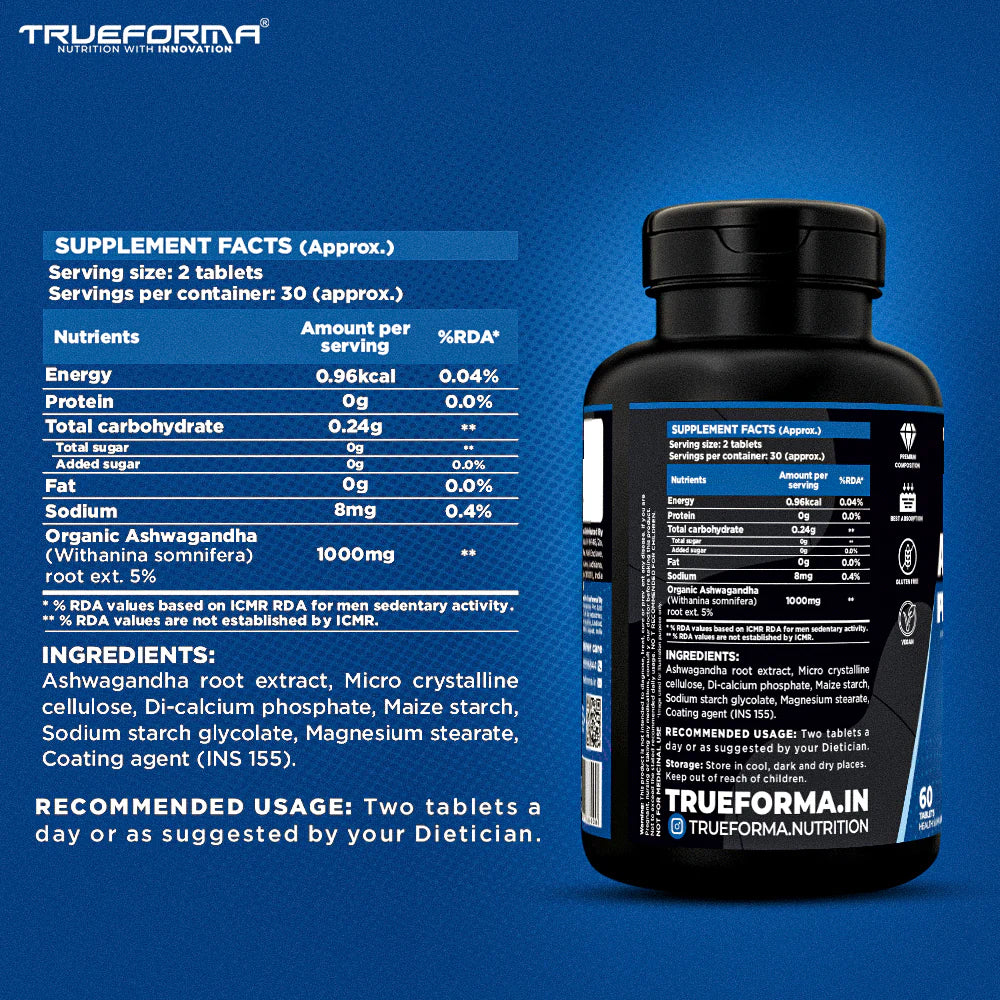 Trueforma® Ashwa Pure 1000 – Ashwagandha Root Extract | 60 Tablets