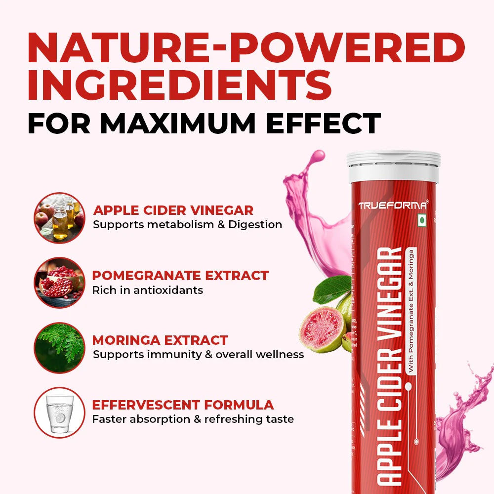 Apple Cider Vinegar Effervescent Tablets | Weight Management, Digestion & Detox Support | Guava & Grape Flavour | Trueforma