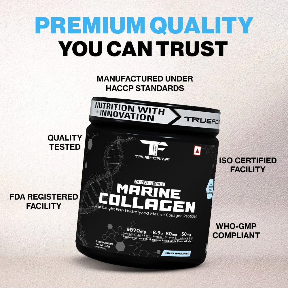 Trueforma Marine Collagen Powder | Type I & III | Skin Glow, Hair, Joints & Anti-Aging Support (250g / 25 Servings)