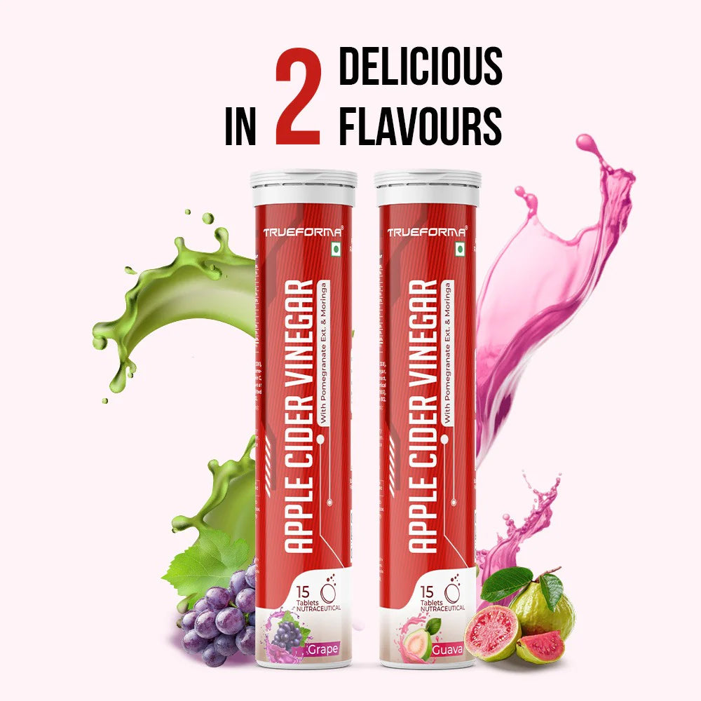 Apple Cider Vinegar Effervescent Tablets | Weight Management, Digestion & Detox Support | Guava & Grape Flavour | Trueforma