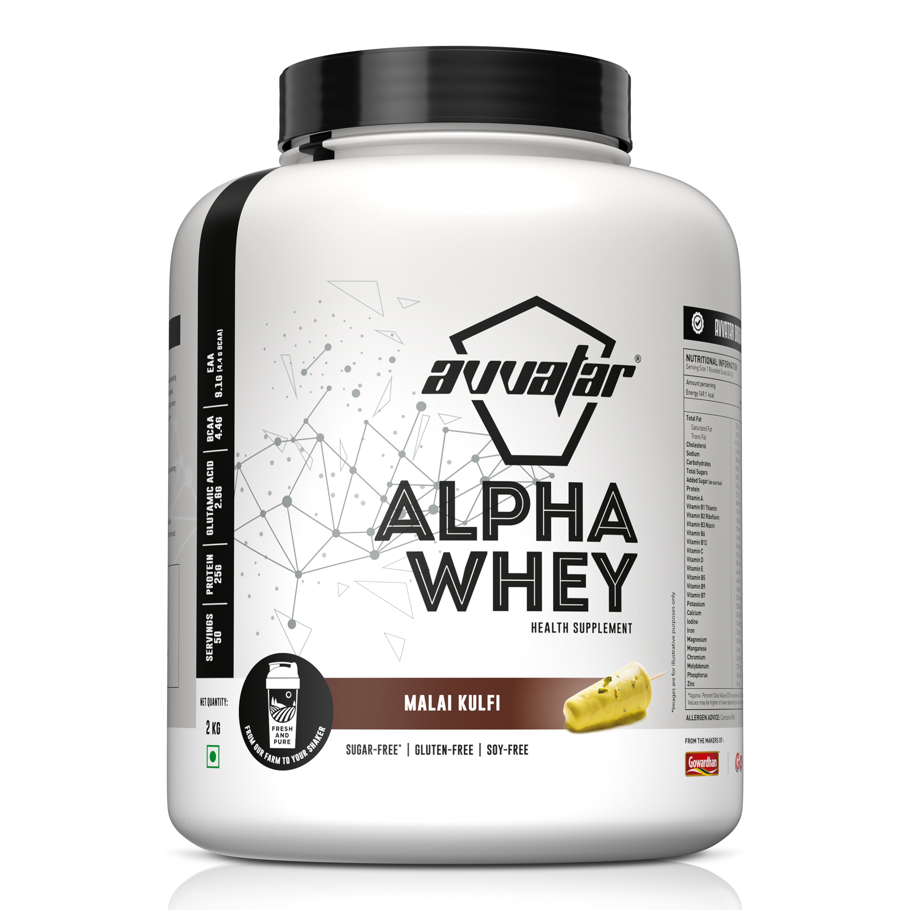 Avvatar Alpha Whey Protein | 2 Kg | 25g Protein per Serving | Whey & Milk Protein Blend