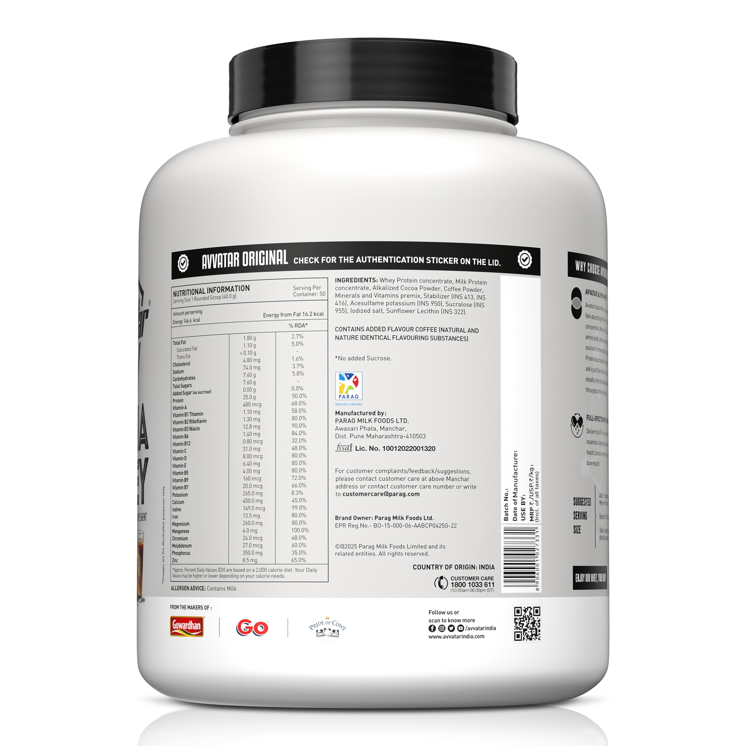 Avvatar Alpha Whey Protein | 2 Kg | 25g Protein per Serving | Whey & Milk Protein Blend