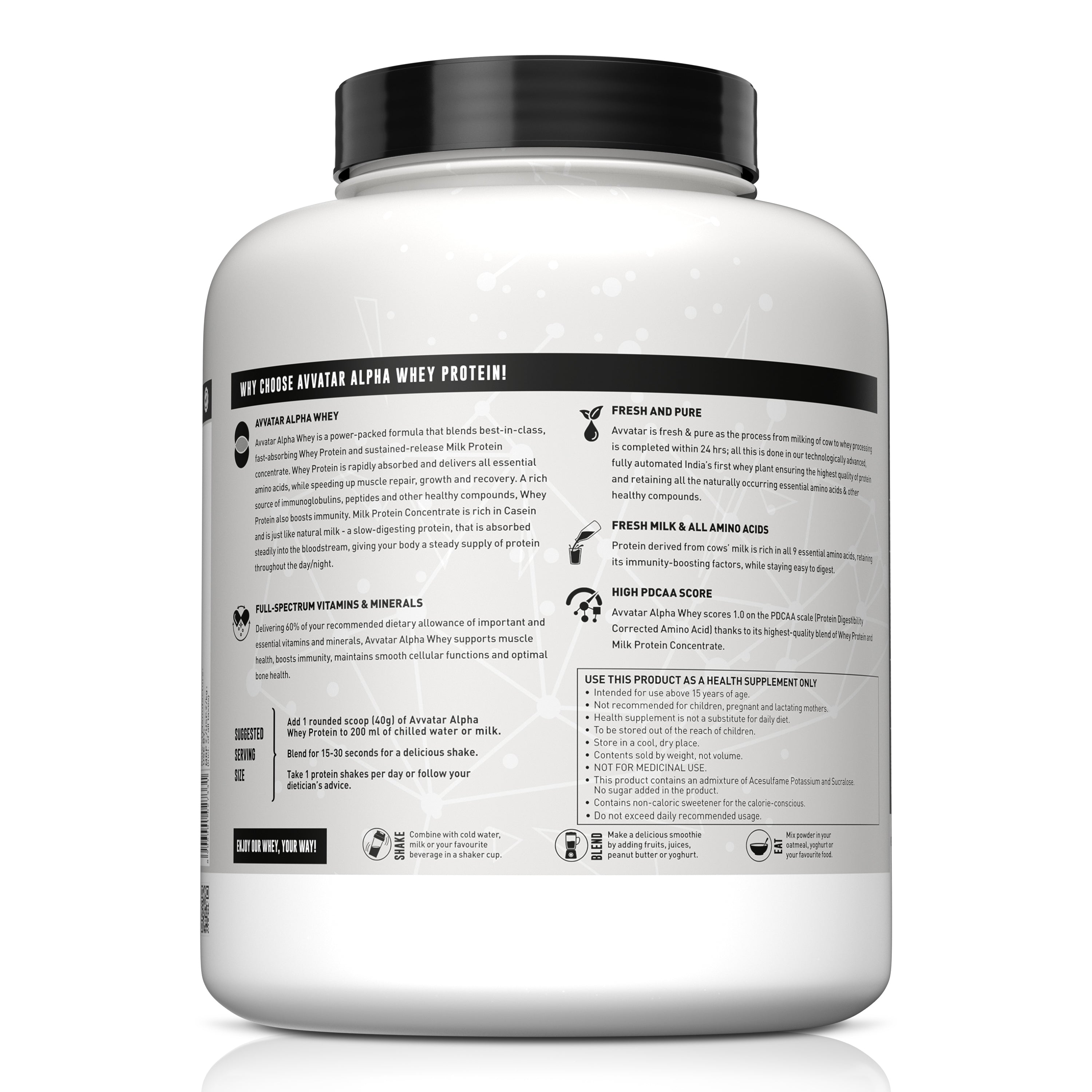 Avvatar Alpha Whey Protein | 2 Kg | 25g Protein per Serving | Whey & Milk Protein Blend