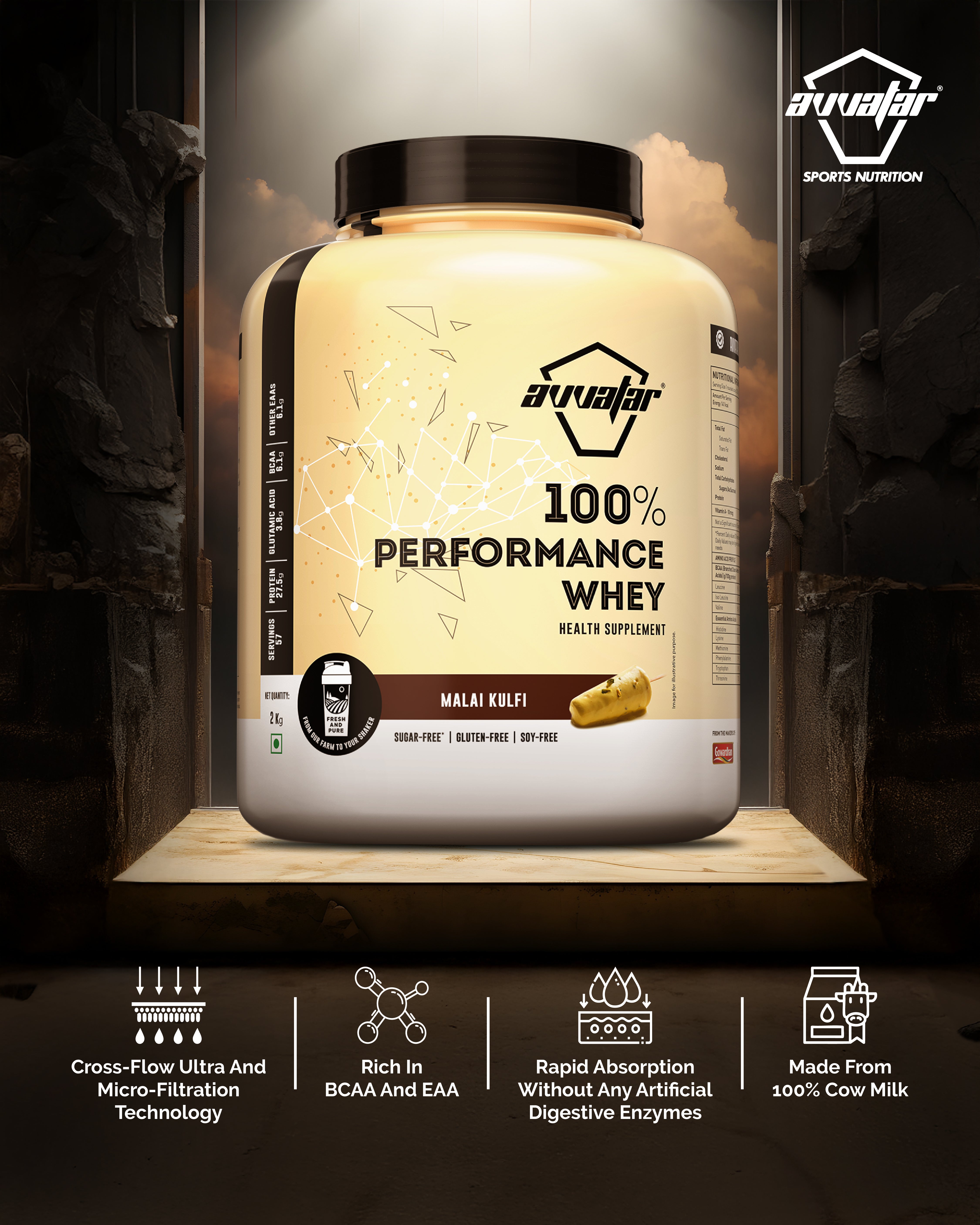 Avvatar 100% Performance Whey Protein | High Protein Powder for Muscle Growth & Recovery
