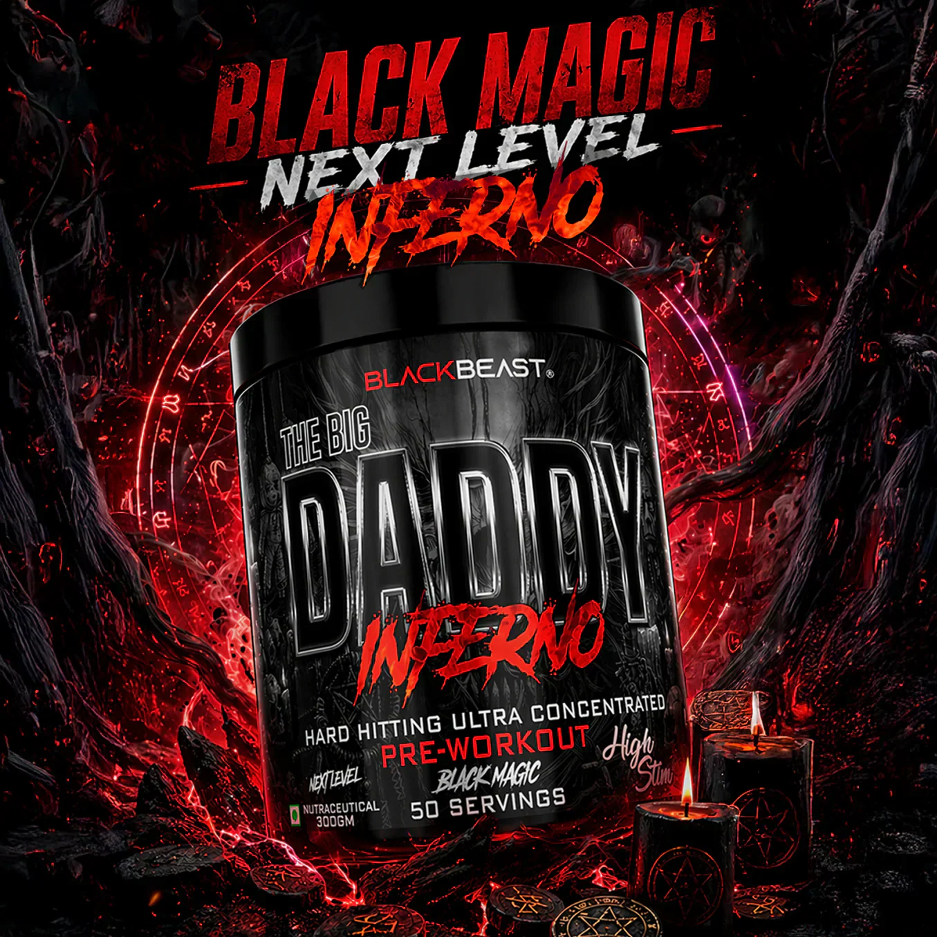 Black Beast The Big Daddy Inferno Pre workout (Black Magic) 4500mg Aminature®  | 50 Servings