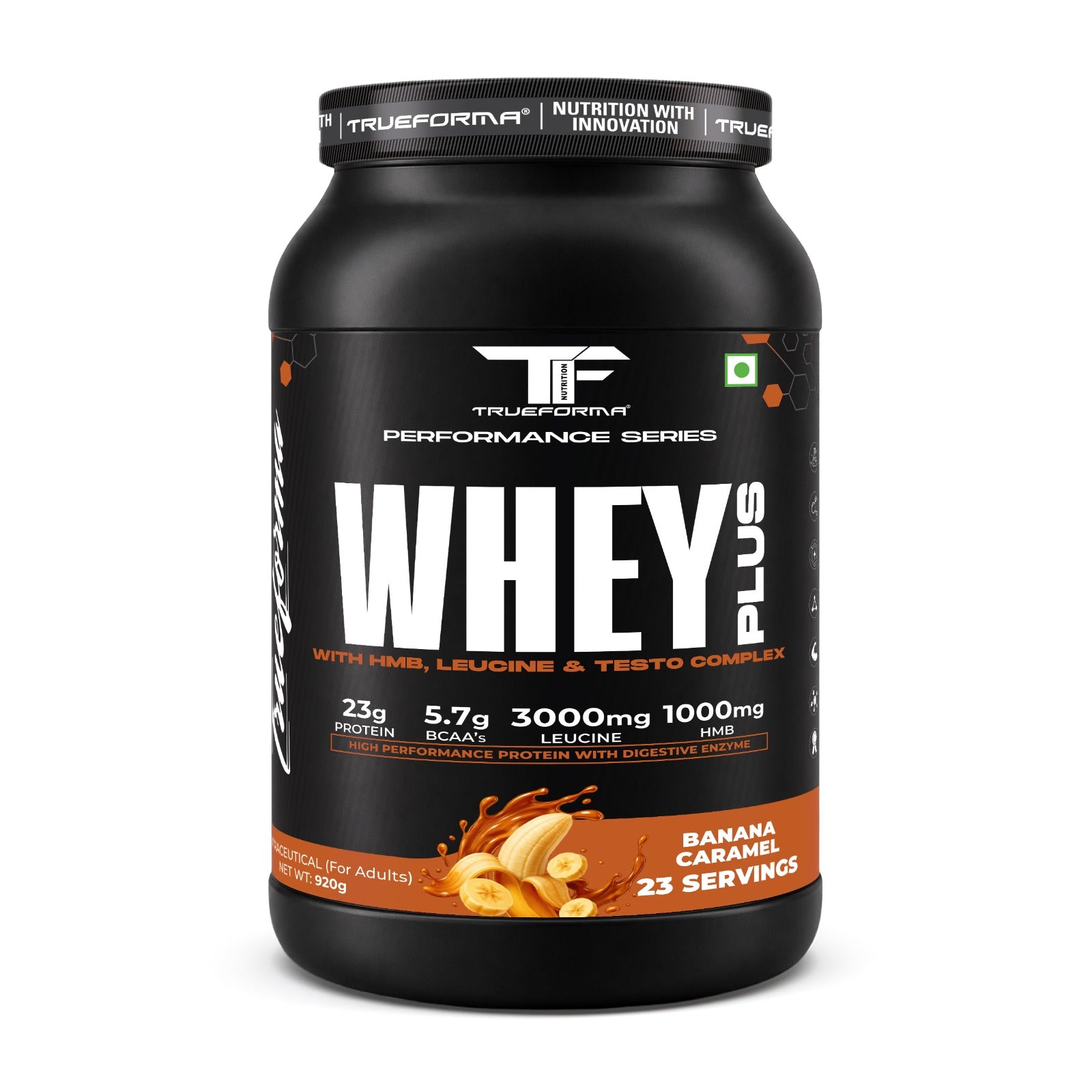 Whey Plus Protein Powder | 23g Protein, BCAA, Leucine & HMB | Muscle Growth & Recovery | 50 Servings | Trueforma