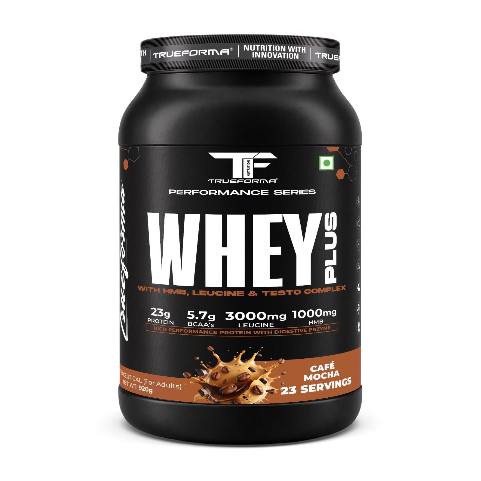 Whey Plus Protein Powder | 23g Protein, BCAA, Leucine & HMB | Muscle Growth & Recovery | 50 Servings | Trueforma