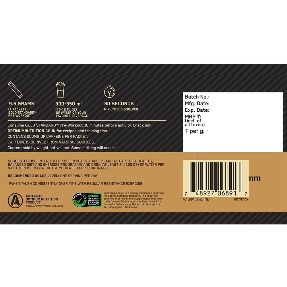 Optimum Nutrition (ON) Gold Standard Pre-Workout- 142.5g/15 single serve packs (Green Apple Flavor), For Energy, Focus, Power, Endurance & Performance