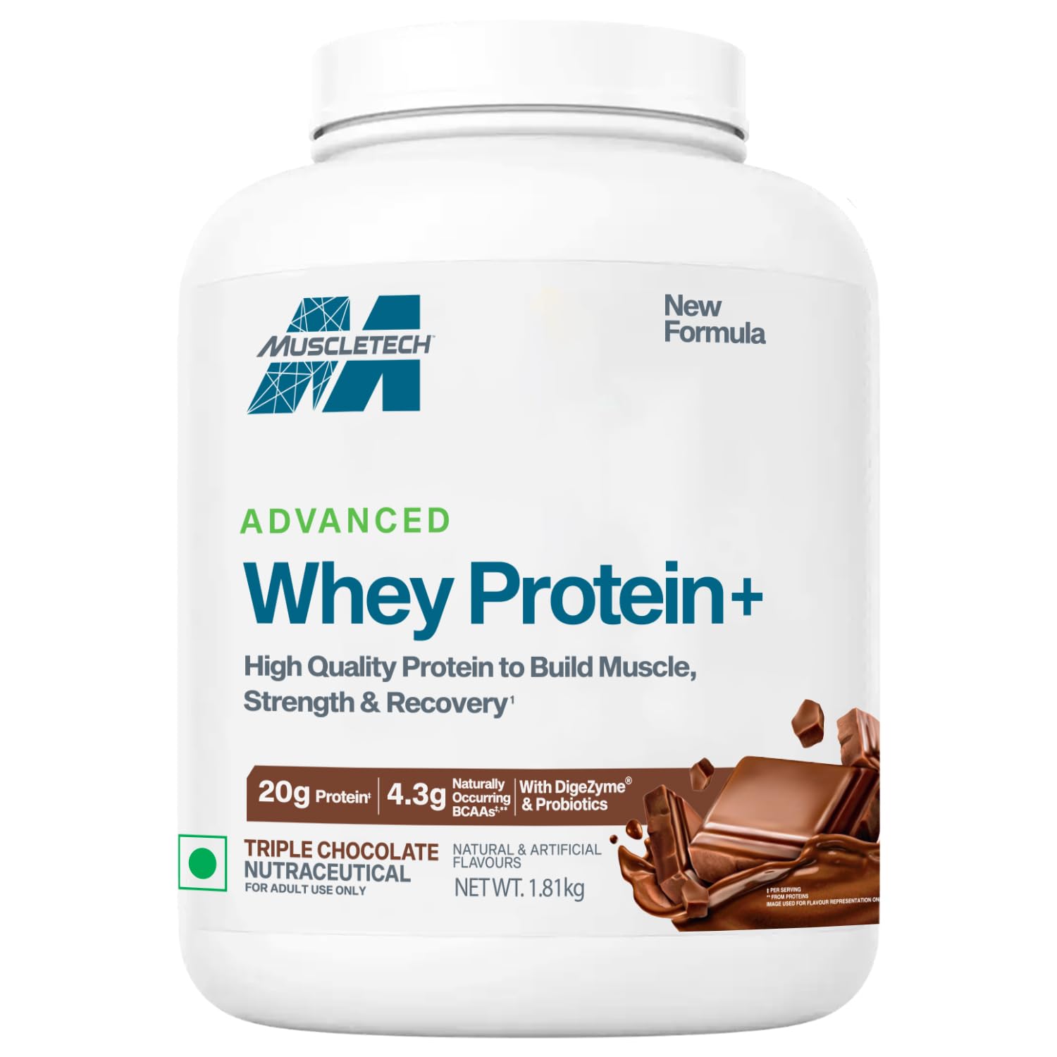 MuscleTech Advance Whey Protein+ | 20 g Protein & 4.3 g BCAAs Per Serving | With DigeZyme® & Probiotics | Supports Muscle, Strength & Recovery | Triple Chocolate | 1.81 kg