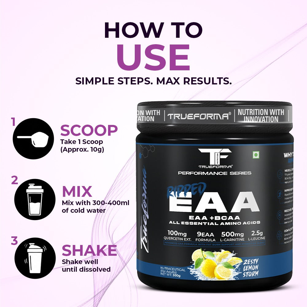 Trueforma® Ripped EAA + BCAA | Essential Amino Acids with Fat Burner Support | 30 Servings