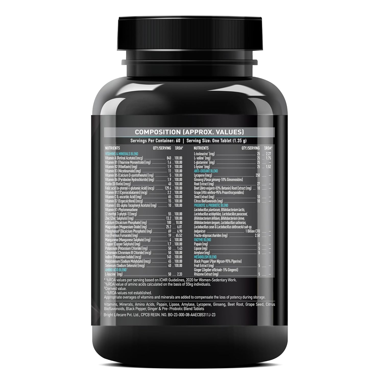 MuscleBlaze MB-Vite Daily Multivitamin, 60 Tablets | With 51 Ingredients & 6 Blends | For Energy, Stamina & Recovery