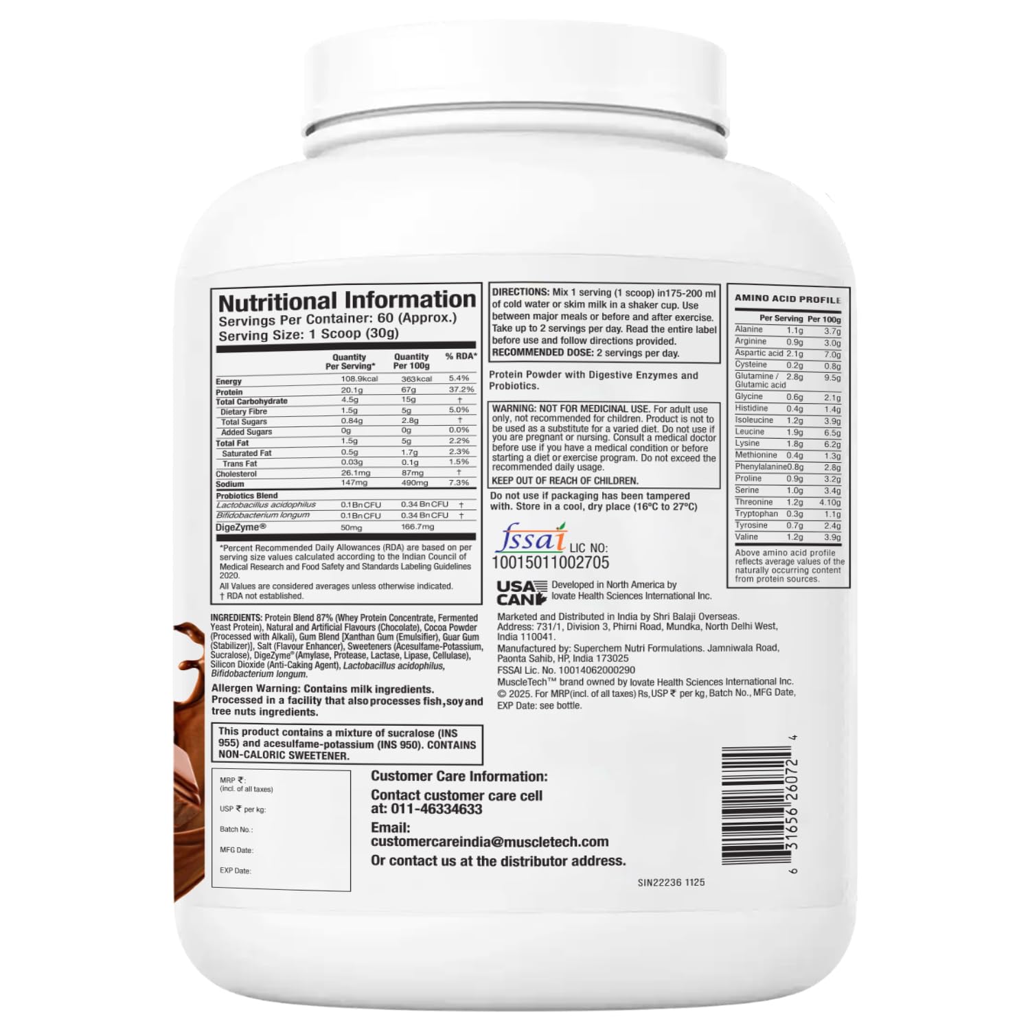 MuscleTech Advance Whey Protein+ | 20 g Protein & 4.3 g BCAAs Per Serving | With DigeZyme® & Probiotics | Supports Muscle, Strength & Recovery | Triple Chocolate | 1.81 kg