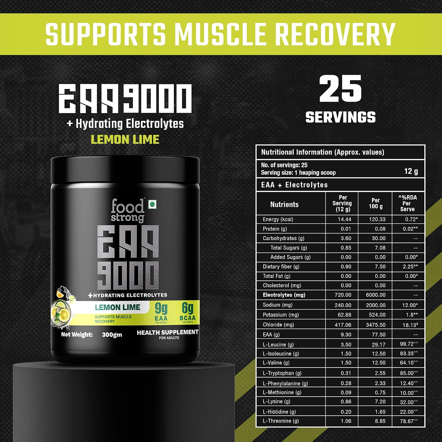 Foodstrong EAA 9000 with Hydrating Electrolytes | 300gm | 25 Servings