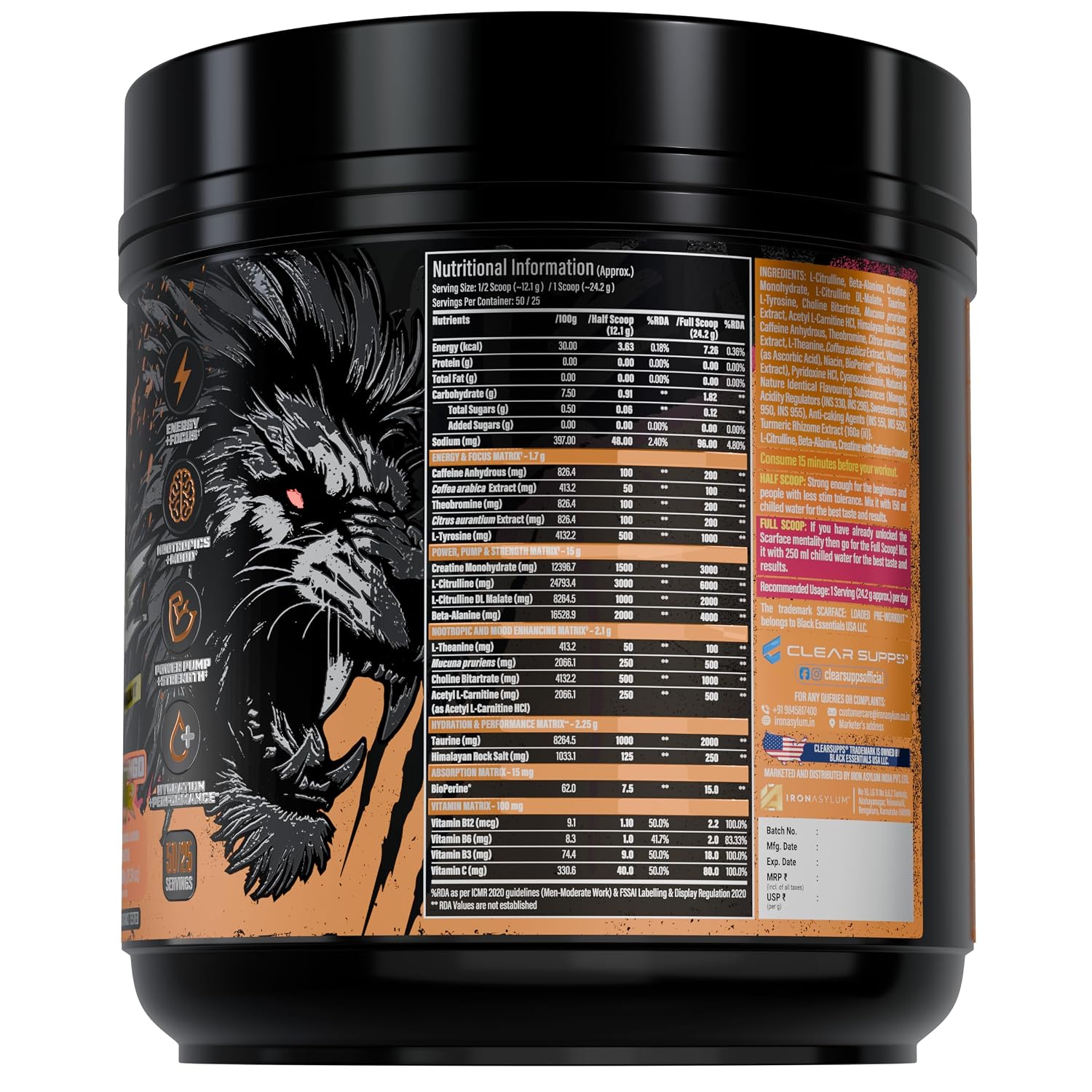 Clear Supps Scarface Fully Loaded Pre-Workout | 605g