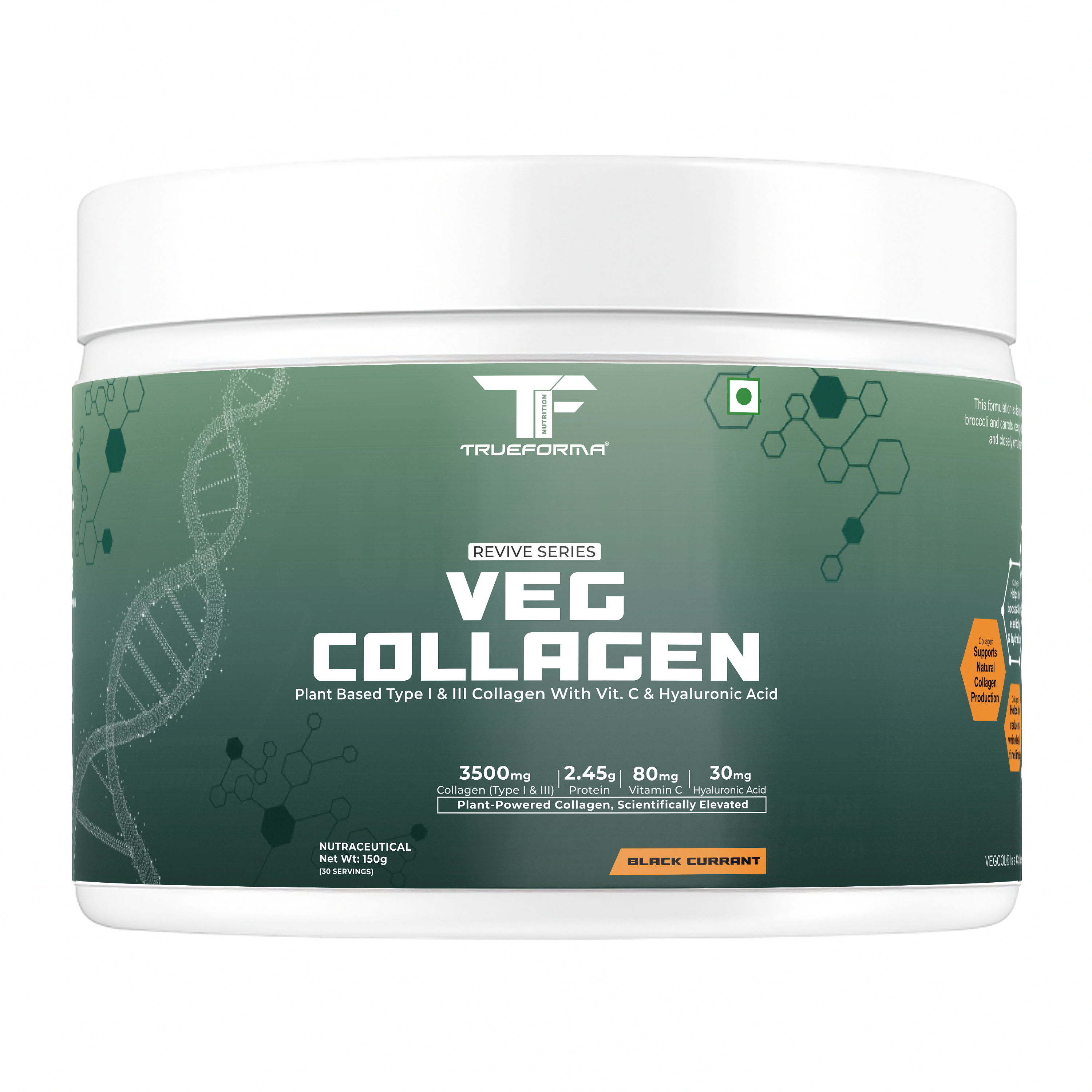 Trueforma® Veg Collagen with Type I & Type III With Vitamin C & Hyaluronic Acid | 30 Servings