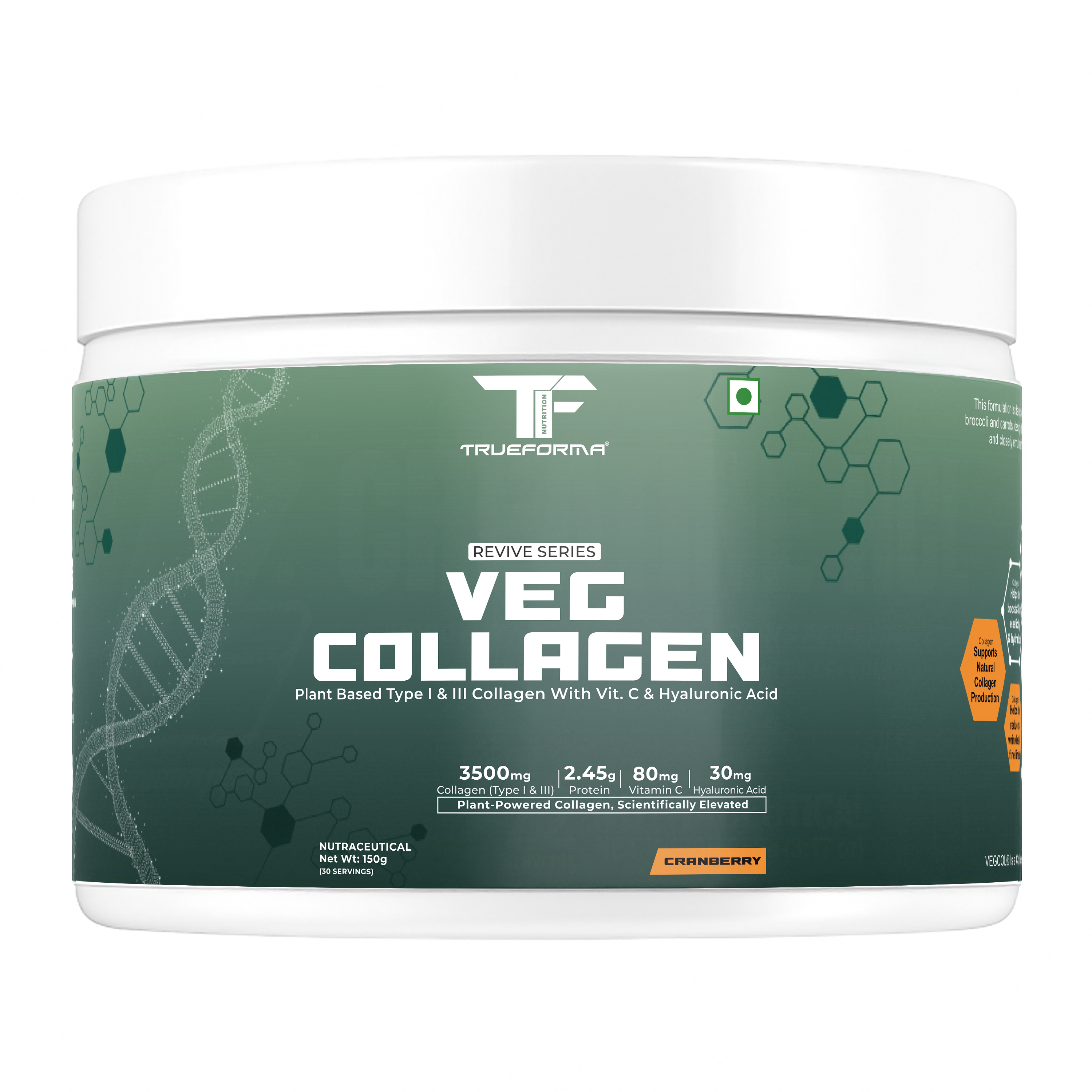 Trueforma® Veg Collagen with Type I & Type III With Vitamin C & Hyaluronic Acid | 30 Servings