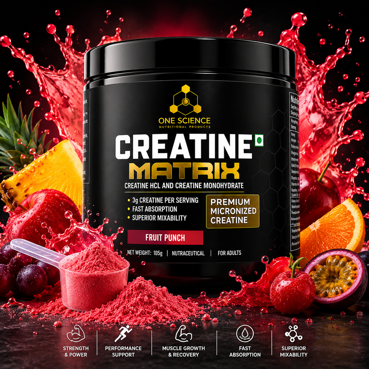 ONE SCI Creatine Matrix | Creatine HCL & Creatine Monohydrate | 30 Servings | 105g