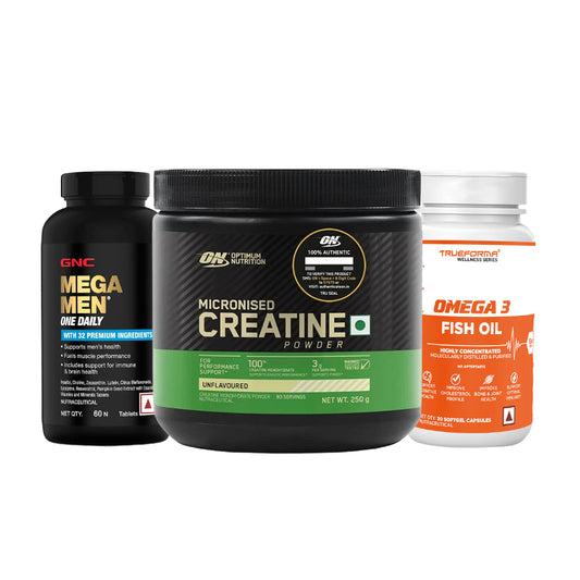 Daily Performance Pack Ultimate Fitness Combo – Creatine + Multivitamin + Omega 3 Fish Oil for Strength, Muscle Growth &amp; Overall Health