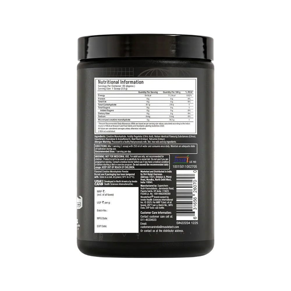 MuscleTech Platinum Creatine Monohydrate Micronized 250g | 81 Servings | Strength & Recovery Support