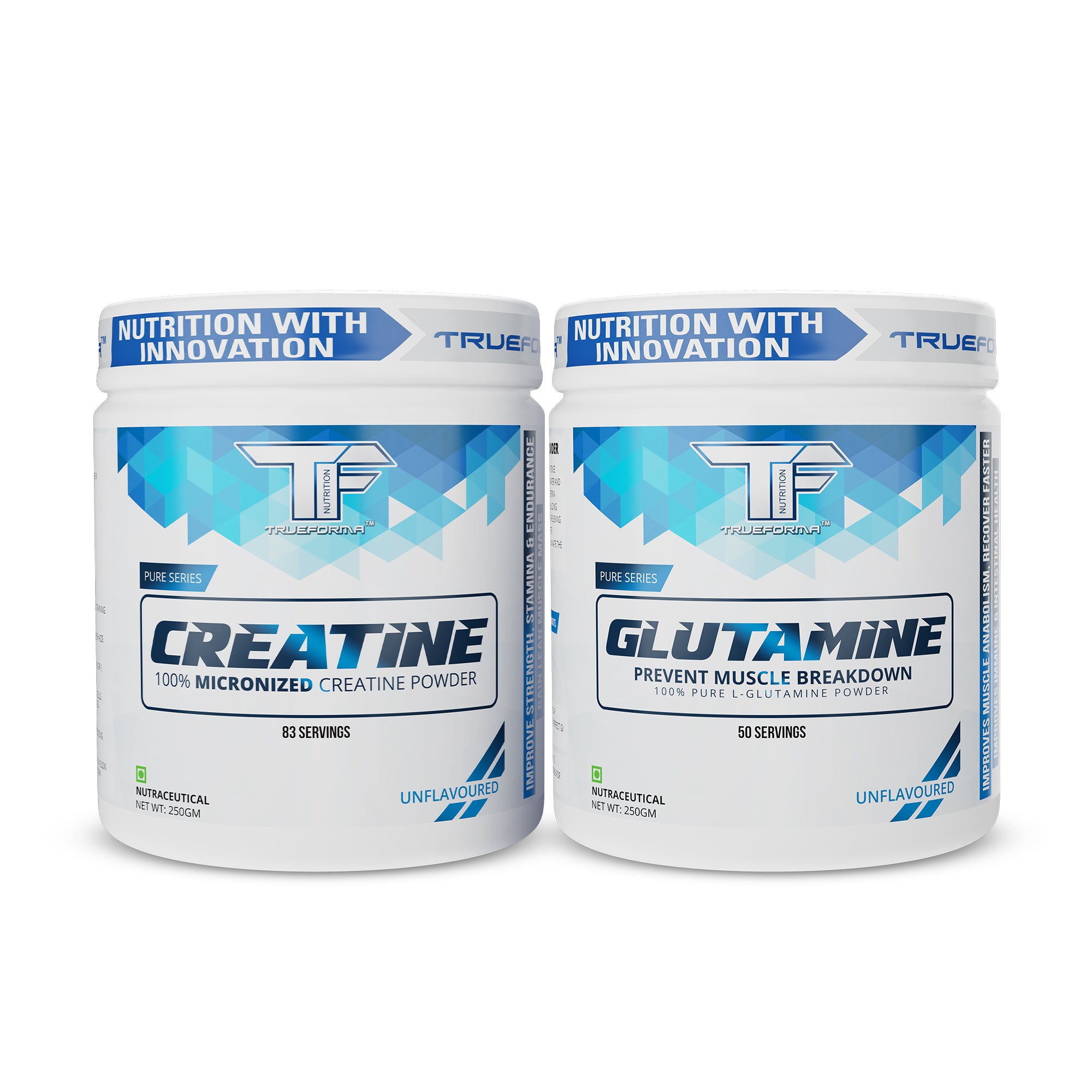 Trueforma Creatine + Glutamine Combo with Free Shaker | Apple Cider Vinegar, Vitamin C Zinc & L-Glutathione Effervescent Tablets
