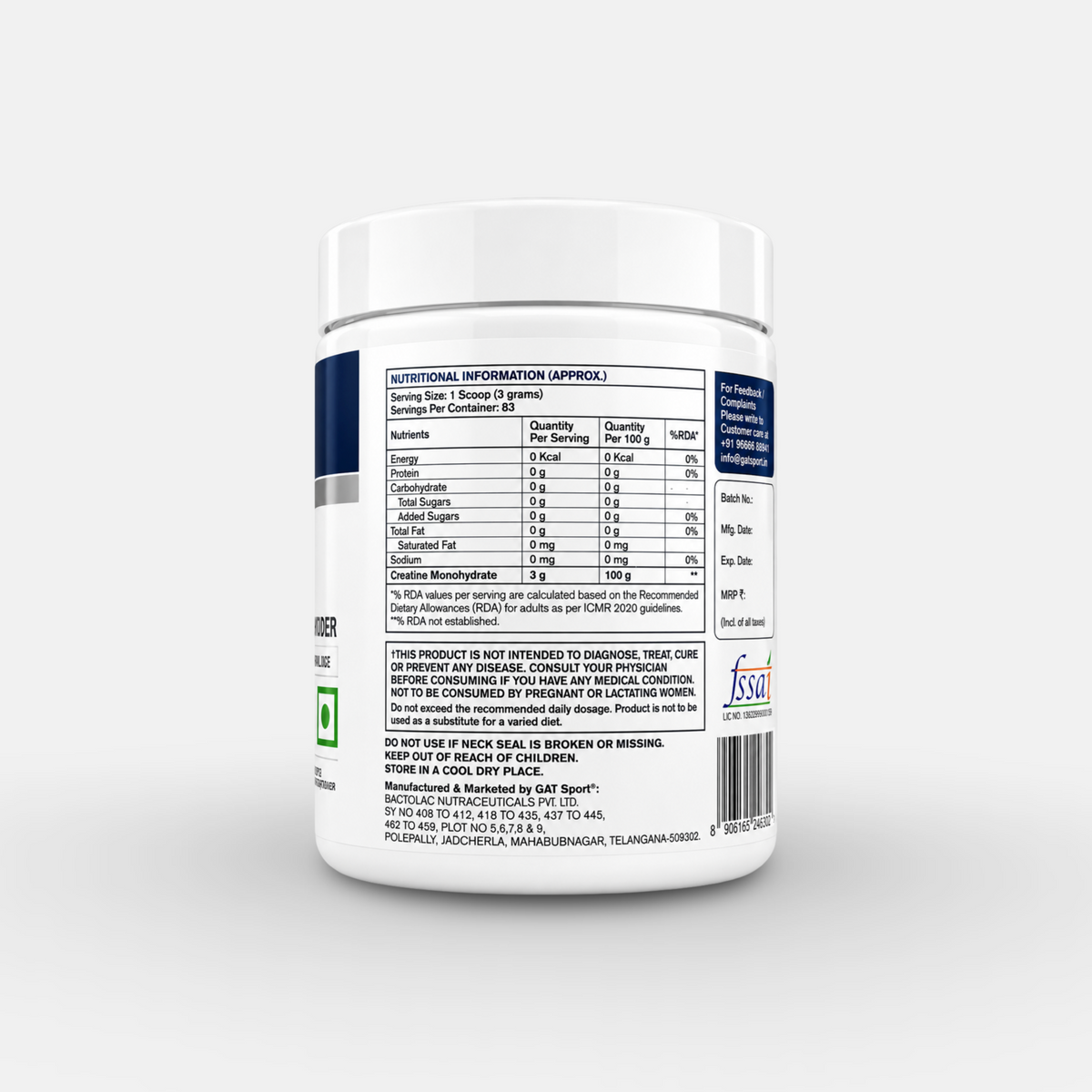 GAT Sport Creatine High Quality Micronized Powder | 250g