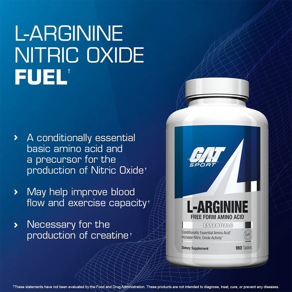 GAT Sport L-Arginine 1000mg | Nitric Oxide Booster | Free Form Amino Acid | 180 Tablets