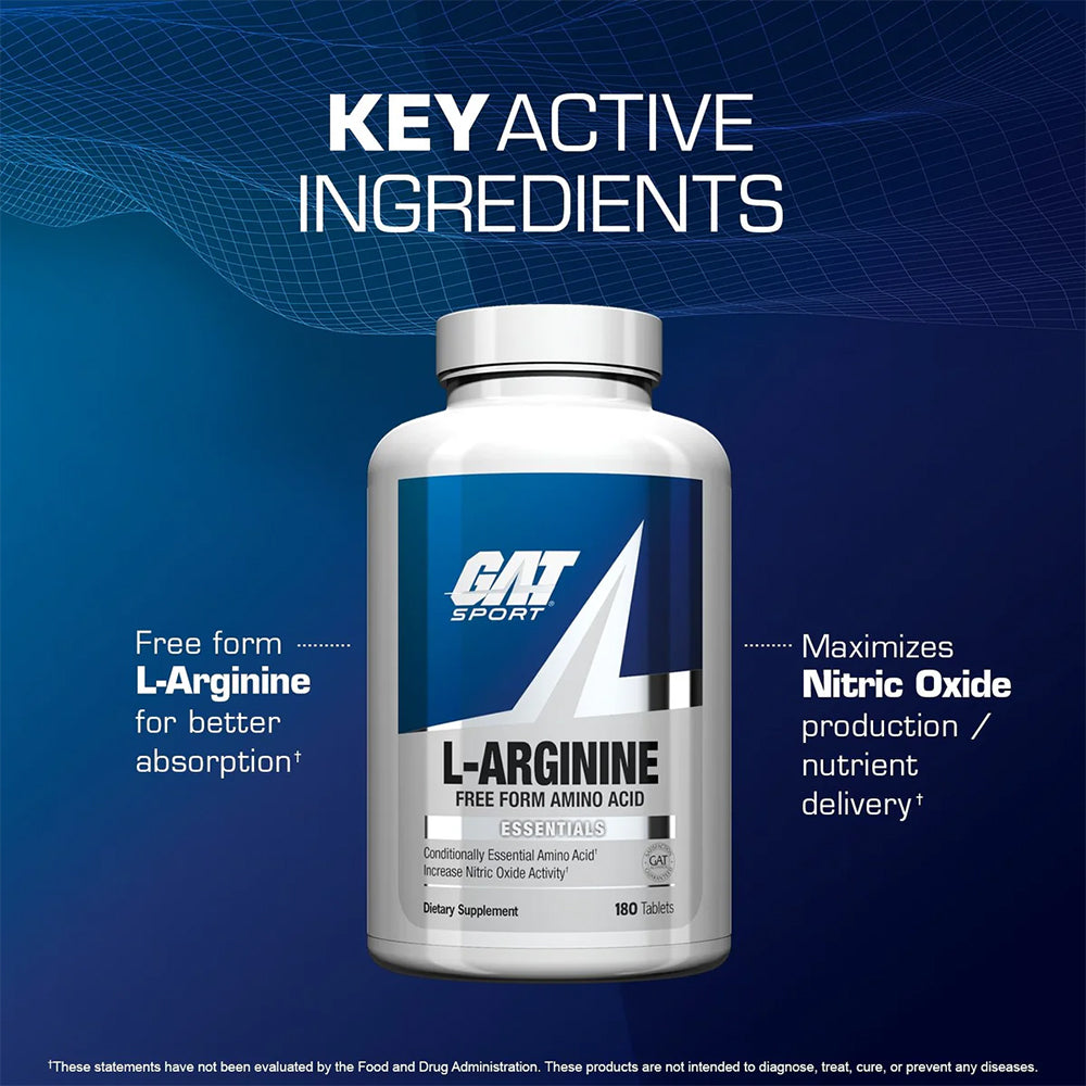 GAT Sport L-Arginine 1000mg | Nitric Oxide Booster | Free Form Amino Acid | 180 Tablets