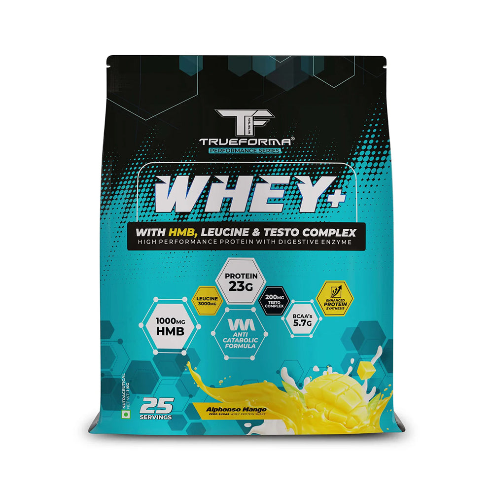 Whey Plus Protein Powder | 23g Protein, BCAA, Leucine & HMB | Muscle Growth & Recovery | 50 Servings | Trueforma