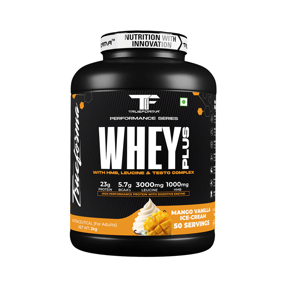 Whey Plus Protein Powder | 23g Protein, BCAA, Leucine & HMB | Muscle Growth & Recovery | 50 Servings | Trueforma