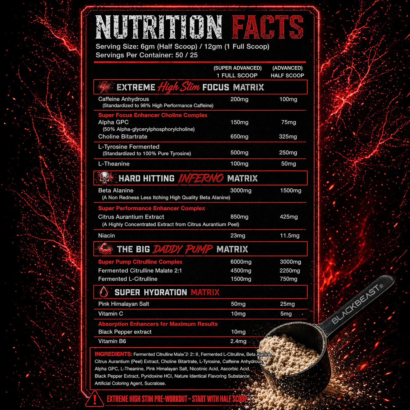 Black Beast The Big Daddy Inferno Pre workout (Black Magic) 4500mg Aminature®  | 50 Servings