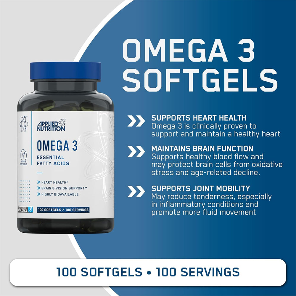 Applied Nutrition Omega 3 Fish Oil (100 Softgels) | 1000mg Fish Oil | Heart, Brain & Joint Support