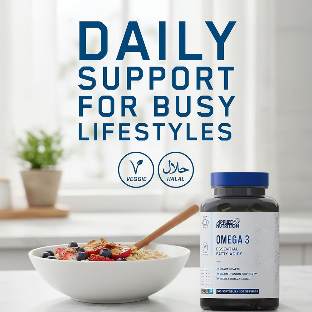 Applied Nutrition Omega 3 Fish Oil (100 Softgels) | 1000mg Fish Oil | Heart, Brain & Joint Support