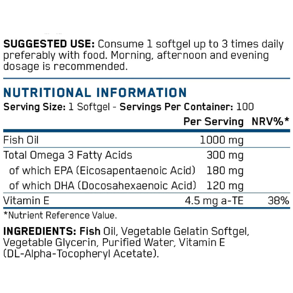 Applied Nutrition Omega 3 Fish Oil (100 Softgels) | 1000mg Fish Oil | Heart, Brain & Joint Support