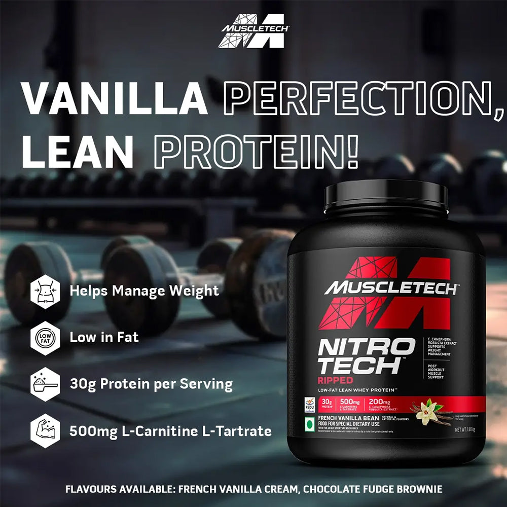MuscleTech Nitro Tech Ripped Whey Protein | Lean Muscle + Fat Loss Formula | 30g Protein