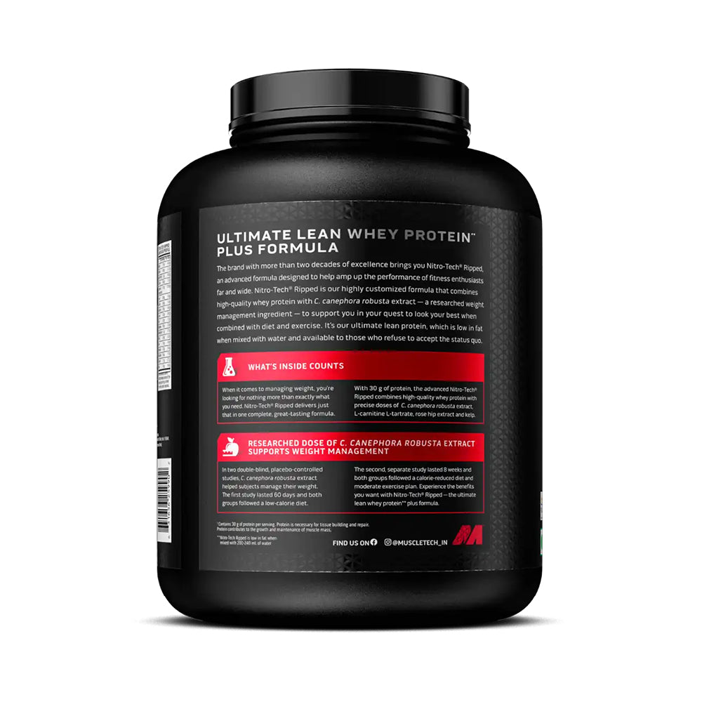 MuscleTech Nitro Tech Ripped Whey Protein | Lean Muscle + Fat Loss Formula | 30g Protein