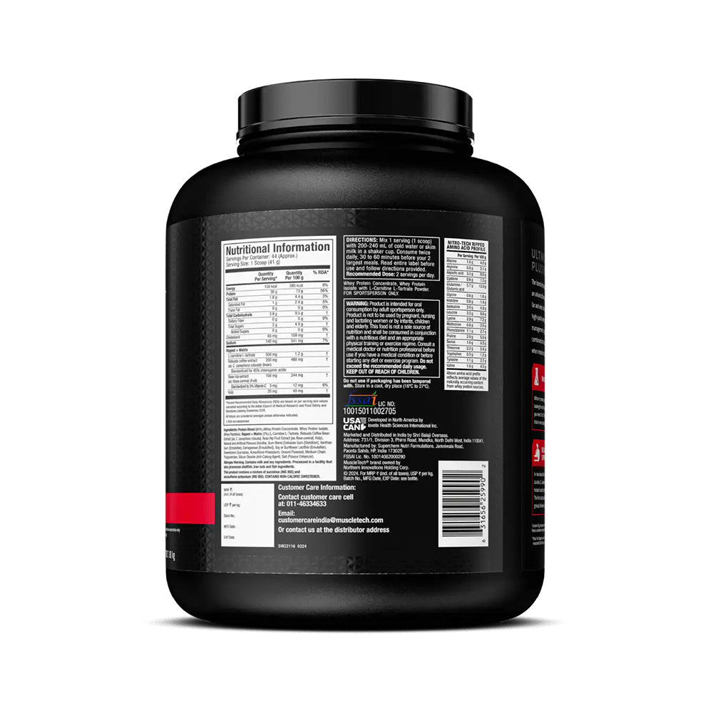 MuscleTech Nitro Tech Ripped Whey Protein | Lean Muscle + Fat Loss Formula | 30g Protein